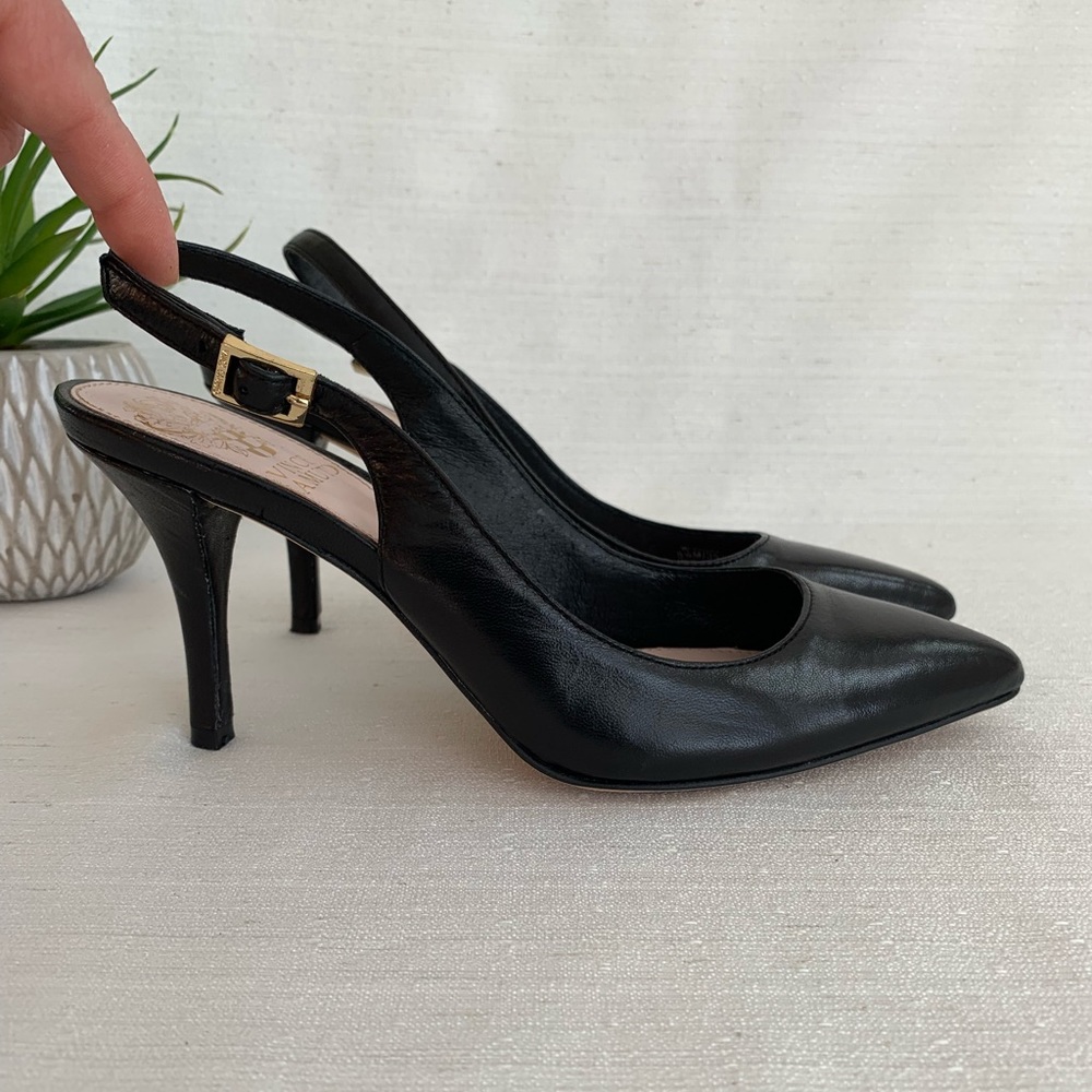 Vince Camuto Stefania Black Leather Pumps Woman’s 5.5M - Picture 3 of 10